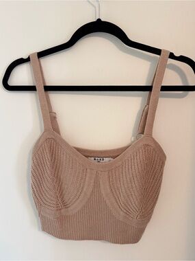 NA-KD Ribbed Knit Bralette Top in Beige